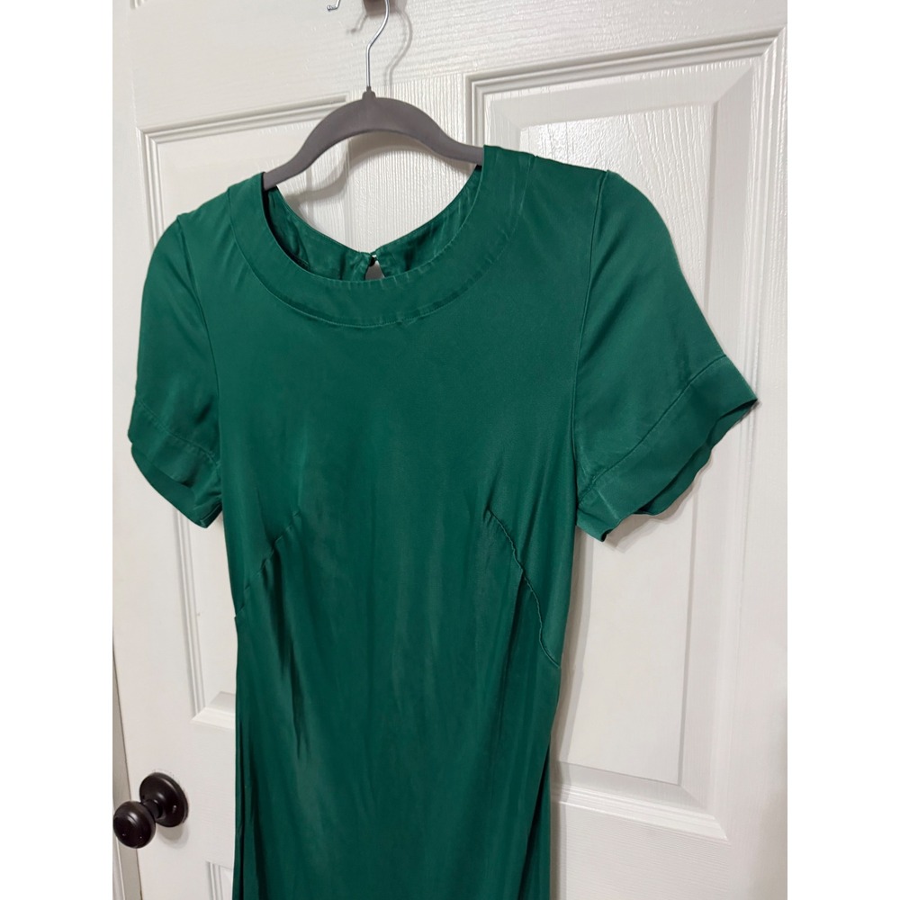 Anthropologie Emerald Green Satin Short Sleeve Maxi Dress Keyhole Back Size M - Picture 4 of 8